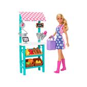 Barbie - Mercato Frutta e Verdura Playset con bambola bionda, include bancarella del mercato, registratore di cassa