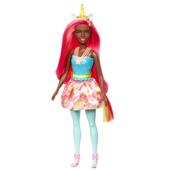 Barbie Dreamtopia, Bambola con capelli rosa e gialli, con gonna, coda di unicorno rimovibile e fascia per capelli
