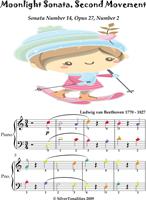  Moonlight Sonata Second Movement Easy Piano Sheet Music with Colored Notation