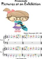Promenade Pictures at an Exhibition Easy Piano Sheet Music with Colored Notes