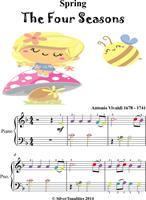   Spring Four Seasons Easy Elementary Piano Sheet Music with Colored Notes