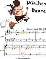   Witches Dance Beginner Piano Sheet Music with Colored Notes