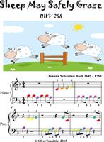   Sheep May Safely Graze BVW 208 Beginner Piano Sheet Music with Colored Notes