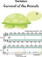 Tortoises Carnival of the Animals Easy Piano Sheet Music with Colored Notation