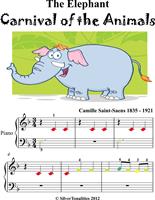 The Elephant Carnival of the Animals Beginner Piano Sheet Music with Colored Notes