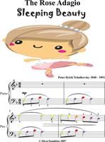   Rose Adagio Sleeping Beauty Easy Piano Sheet Music with Colored Notes