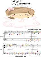   Reverie Easy Piano Sheet Music with Colored Notes
