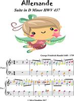   Allemande Suite in D Minor HWV 437 Easy Piano Sheet Music with Colored Notes