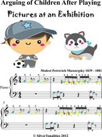   Arguing of Children After Playing Pictures at an Exhibition Beginner Piano Sheet with Colored Notes