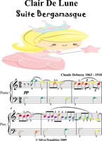   Clair de Lune Suite Bergamasque Easy Piano Sheet Music with Colored Notes