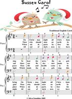   Sussex Carol Easy Piano Sheet Music with Colored Notes