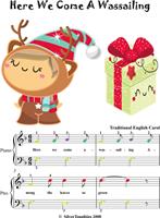   Here We Come A Wassailing Easy Piano Sheet Music with Colored Notes