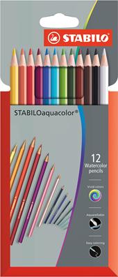 Matita colorata acquarellabile - STABILOaquacolor - Astuccio in cartone da 12 Grey Design - Colori assortiti