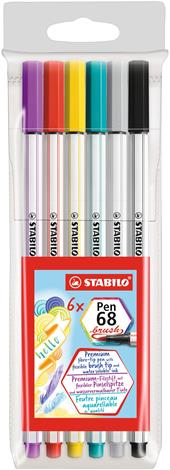 Pennarelli STABILO Pen 68 Brush. Astuccio trasparente 6 colori&#160;