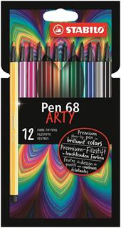 Pennarello Premium - STABILO Pen 68 - ARTY - Astuccio da 12 con appendino - 12 colori assortiti