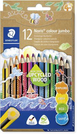 Astuccio con 12 matite colorate in Upcycled wood, fusto triangolare jumbo.  Staedtler 2023 | Libraccio.it