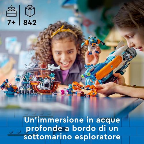 LEGO City 60379 Sottomarino per Esplorazioni Abissali Giocattolo con Drone  e Relitto di Barca, Regalo per Bambini 7+ Anni LEGO 2023