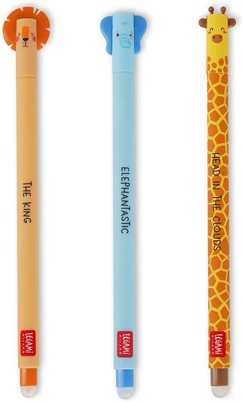 Set Of 3 Erasable Gel Pens, Lion + Elephant+Giraffe  Legami 2023 | Libraccio.it