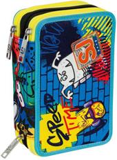 Astuccio 3 zip SJ Gang Critty Boy, Turchese Fluo - 12,5 x 20 x 7 cm