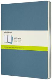 Quaderno Cahier Journal Moleskine XL a pagine bianche azzurro. Brisk Blue. Set da 3