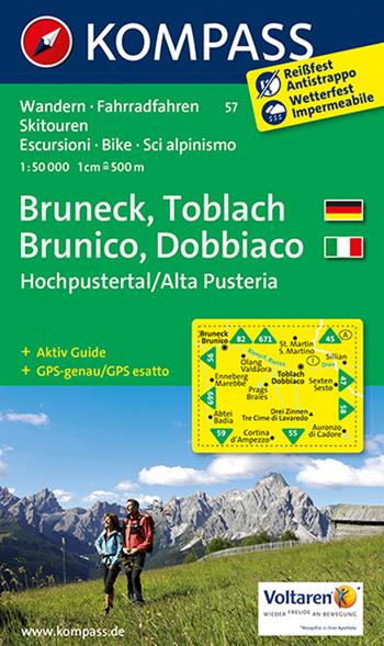 Carta escursionistica n. 57. Brunico, Dobbiaco, Alta Val Pusteria-Bru neck, Toblach, Hochpustertal. Adatto a GPS. Digital map. DVD-ROM  - Libro Kompass 2016 | Libraccio.it