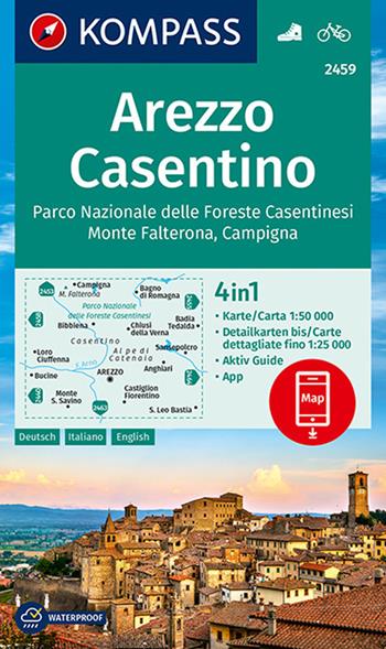 Carta escursionistica n. 2459. Arezzo, Casentino, Parco Nazionale delle Foreste Casentinesi, Monte Falterona, Campigna  - Libro Kompass 2020 | Libraccio.it