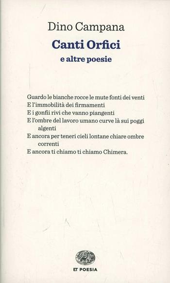 Canti orfici - Dino Campana - Libro Einaudi 2014, Einaudi tascabili. Poesia | Libraccio.it