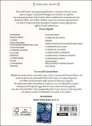 Voce dei Canti di Giacomo Leopardi. DVD - Carmelo Bene - Libro Giunti Editore 2013, Audiolibri | Libraccio.it