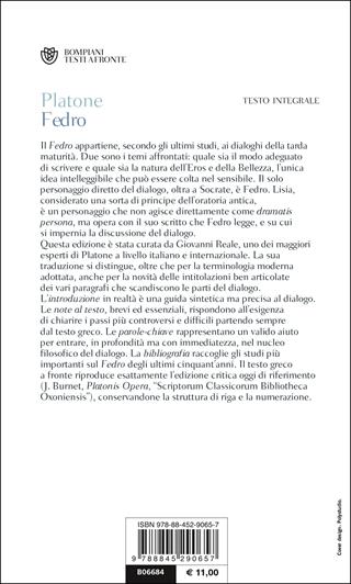 Fedro. Testo greco a fronte - Platone - Libro Bompiani 2000, Testi a fronte | Libraccio.it