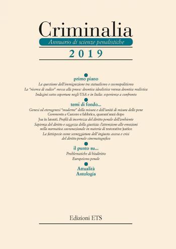 Criminalia. Annuario di scienze penalistiche (2019). Vol. 14  - Libro Edizioni ETS 2021 | Libraccio.it