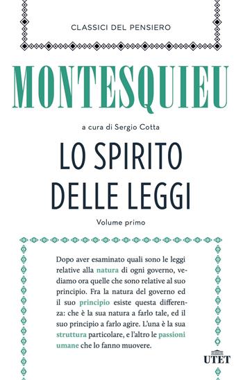 Lo spirito delle leggi - Charles L. de Montesquieu - Libro UTET 2015, Classici del pensiero | Libraccio.it
