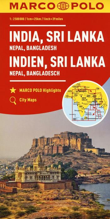 India, Nepal, Bangladesh, Sri Lanka 1:2.500.000  - Libro Marco Polo 2016, Carte stradali Marco Polo | Libraccio.it