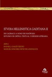 Stvdia hellenistica gaditana. Vol. 2: De calímaco a nono de panópolis: estudios de crítica textual y exégesis literaria.