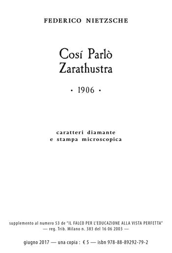 Così parlò Zarathustra. Ediz. a caratteri diamante e stampa microscopica - Friedrich Nietzsche - Libro Consulenze Gioviali.it 2017, Sistema Bates Originario | Libraccio.it