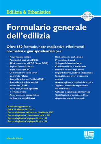 Formulario generale dell'edilizia - Mario Di Nicola - Libro Maggioli Editore 2017, Edilizia & urbanistica | Libraccio.it