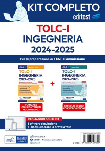 Kit completo TOLC-I Ingegneria. Con sofware di simulazione  - Libro Editest 2023, EdiTest Ammissioni universitarie | Libraccio.it