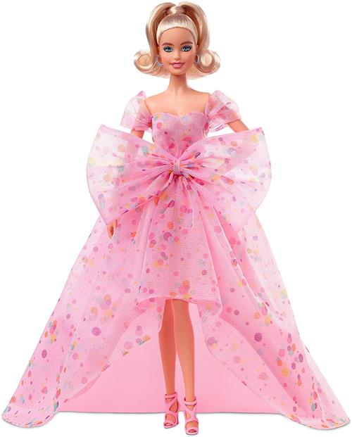 Barbie - Signature Birthday Wishes Buon Compleanno Bambola Bionda con Abito  in Tulle e Scarpe Rosa Barbie