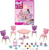 Barbie la mia prima barbie, set servizio da tè, playset con 18+ accessori e due gattini di peluche inclusi, 3+ anni