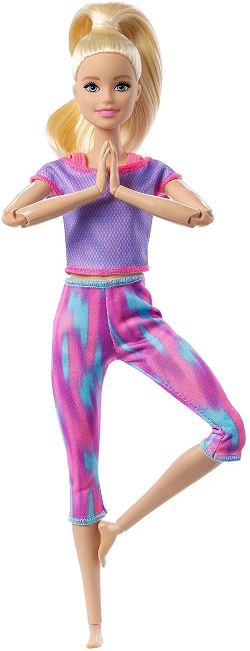 Barbie -Bambola Bionda Snodata con 22 Articolazioni Flessibili e  Abbigliamento Sportivo, Giocattolo per Bambini 3+