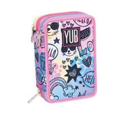 Astuccio 3 Zip Yub Magishade, 12,5 x 20 x 7 cm - Rosa con disegni