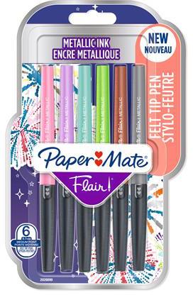 Paper Mate Flair, penne con punta in feltro, colori metallici, Colori assortiti, a punta media (0,7 mm) 6 pezzi  Paper Mate 2022 | Libraccio.it