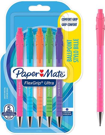 Penna FLEXGRIP ULTRA BRIGHT, inchiostro blu. Blister da 5  Paper Mate 2023 | Libraccio.it