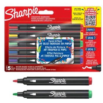 Penne per pittura acrilica. Pennarelli a base d'acqua con punta tonda. Inchiostro senza sbavature. Colori assortiti, 5 pezzi  Sharpie 2024 | Libraccio.it