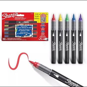 Penne per pittura acrilica. Pennarelli a base d'acqua con punta a pennello. Inchiostro senza sbavature. Colori assortiti, 5 pz  Sharpie 2024 | Libraccio.it