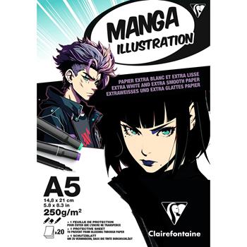 Blocco collato Manga Illustrations A5 20 fogli 250 g  Clairefontaine 2026 | Libraccio.it