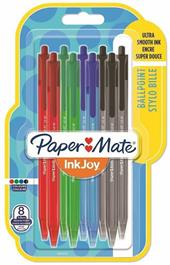 Penna a sfera a scatto Papermate Inkjoy 100 punta da 1,0 mm Colori Assortiti Nero, Rosso, Blu, Verde - Blister da 8