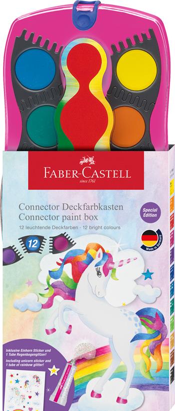 Confezione Acquerelli Connector Unicorno con 12 godets colori+ tubetto glitter e stickers unicorno, rosa  Faber-Castell 2024 | Libraccio.it