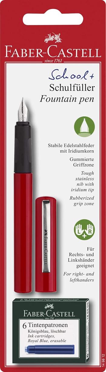 Stilografica scolastica in resina rossa tratto M con 6 cartucce  Faber-Castell 2026 | Libraccio.it
