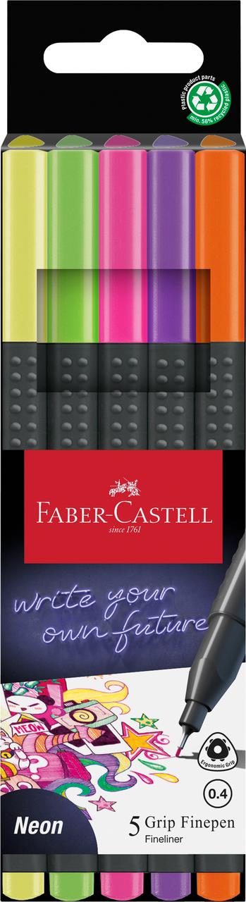 Astuccio in cartone con 5 Grip Finepen Neon (giallo, verde, rosa, viola, arancione)  Faber-Castell 2022 | Libraccio.it