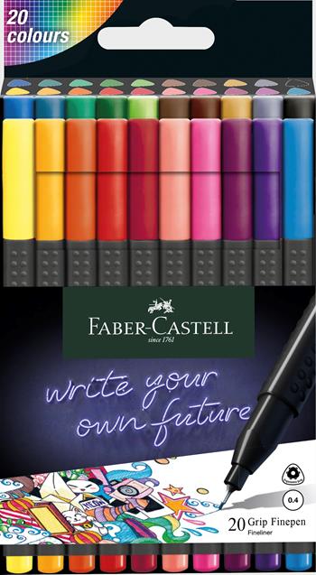 Astuccio in cartone con 20 Grip Finepen 0.4 mm  Faber-Castell 2021 | Libraccio.it